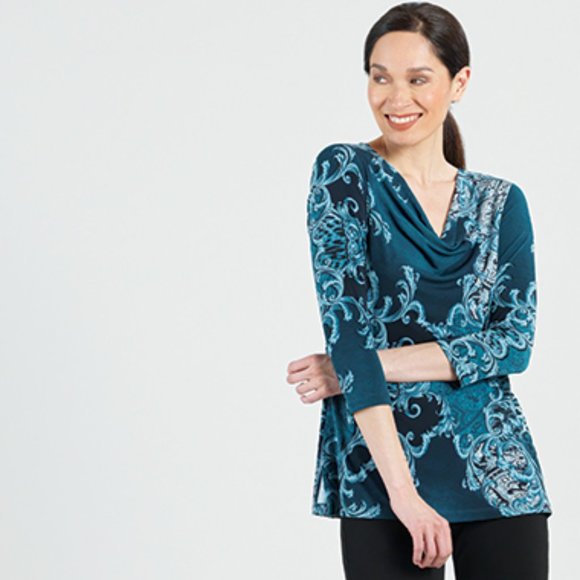 NWT Animal Print/Paisley Cowl neck soft knit top by Clara Sunwoo - Picture 1 of 3